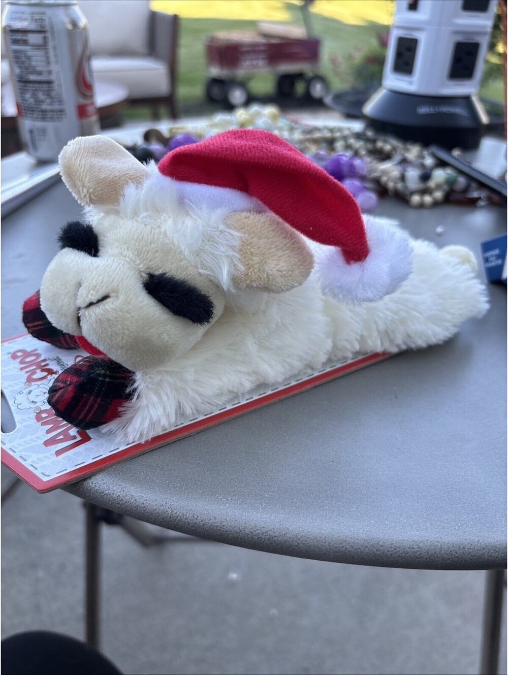 Multipet Lamb Chop Squeaky Plush Dog Toy 8" Plaid Paws and Santa Hat New